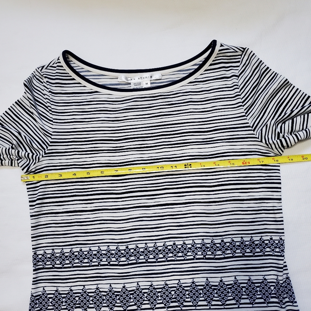 Max Study Navy Multi Stripe Pattern Shift Dress - image 6